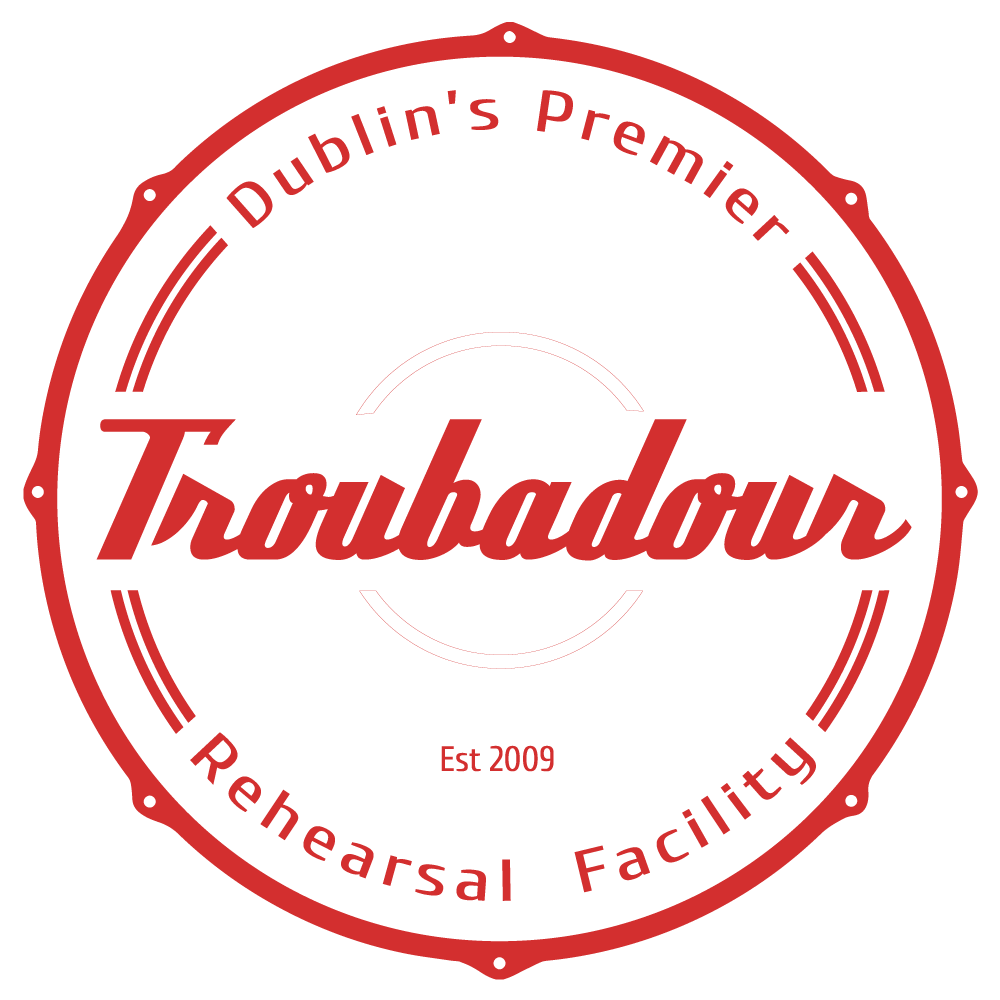 Logo for Troubadour in the shape of a snare drum.